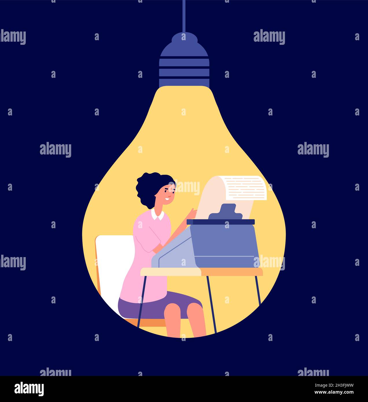 Creative copywriting. Creativity content, blog write or opinion posting. Author thinking in light bulb, creator or idea creation uttern vector concept Stock Vector