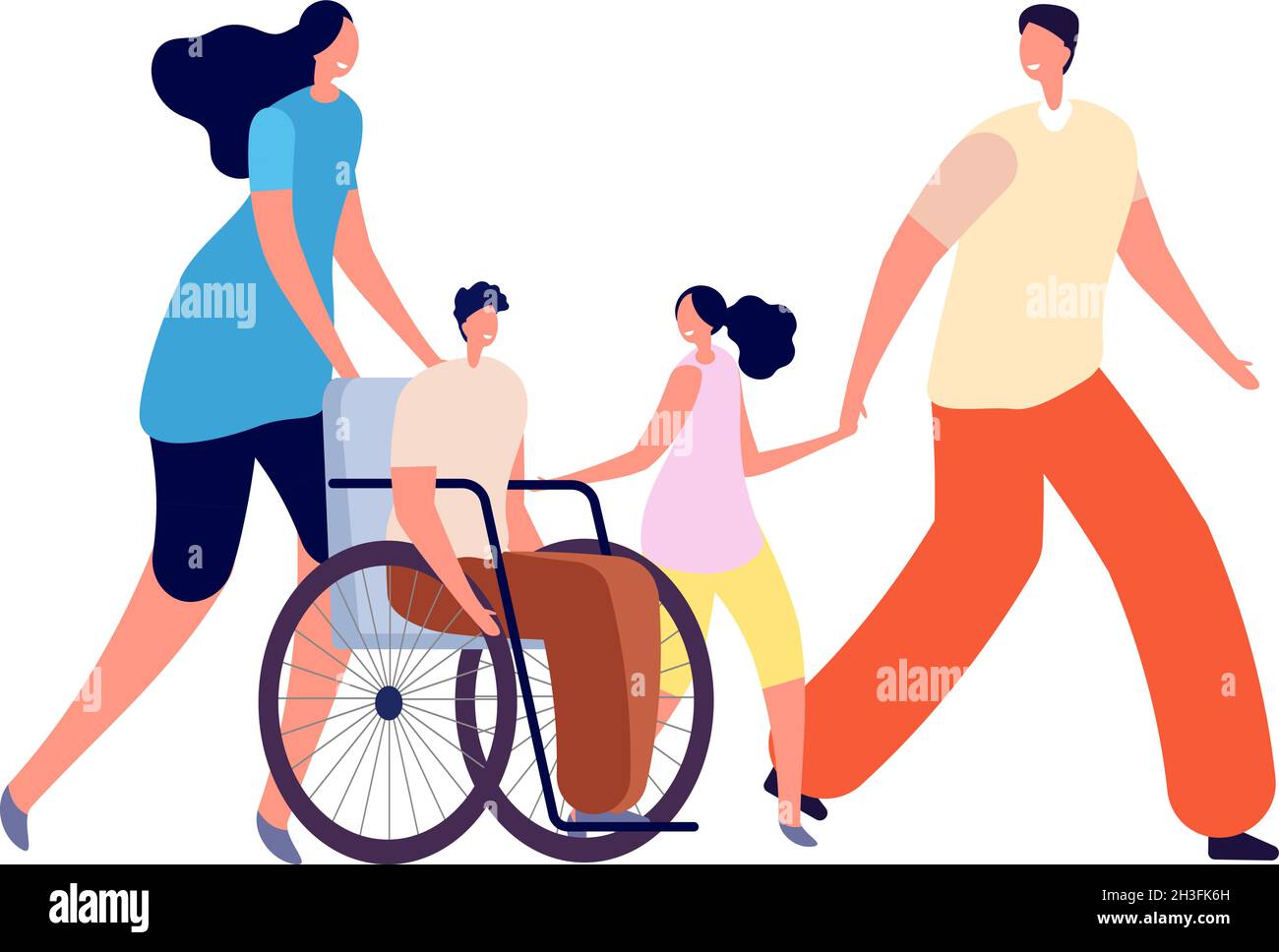 Handicapped kids in family. Disability activity, disabled child with