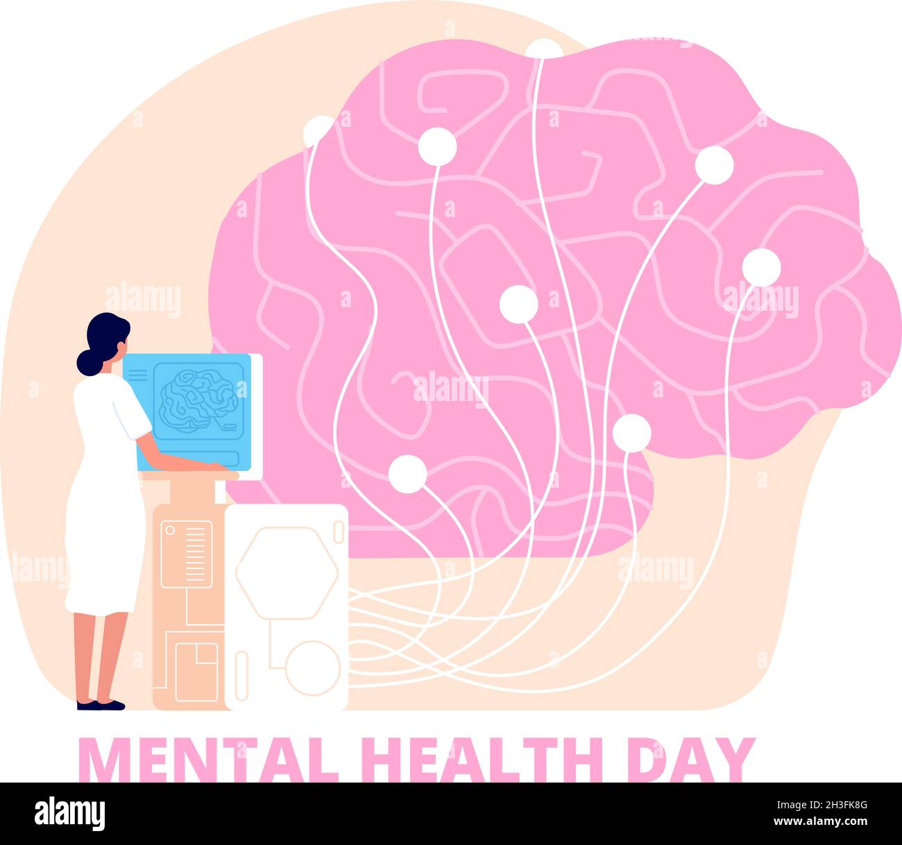 Mental health day. Healthcare, medical psychology poster. Doctor study human brain, mind care and research. Utter science vector background Stock Vector