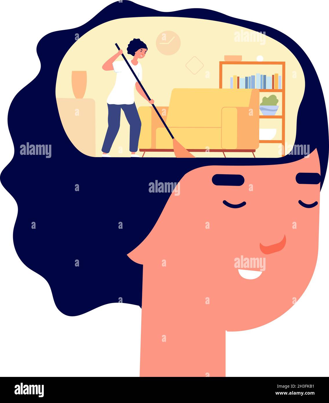Mind cleaning. Head health, mental problems treatment metaphor. Self detox, woman caring about her brain and utter clean head inside vector concept Stock Vector
