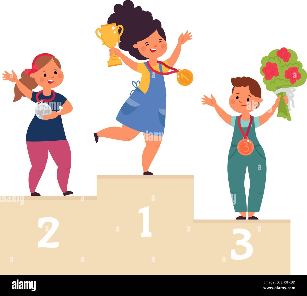 Kids winners. Child win competition, winner on podium with medals. Cartoon  children victory, champion girl with prize decent vector concept Stock  Vector Image & Art - Alamy