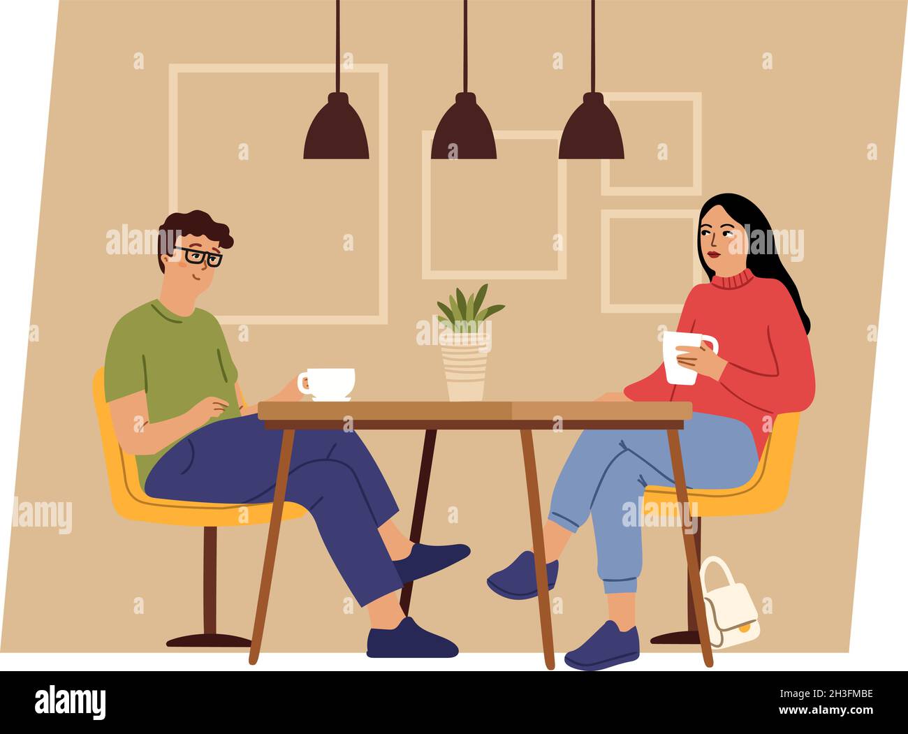 Premium Vector  Blind date flat composition with blindfolded couple having  date at restaurant table with drinks and smartphones illustration