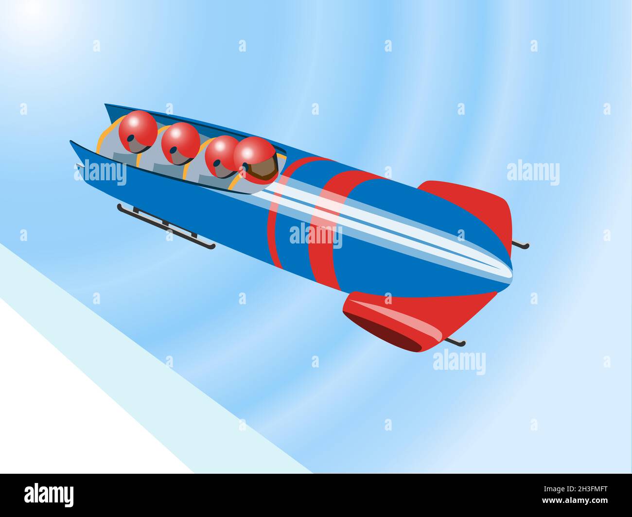 Four sportsmen in bob, bobsled on competition or training Stock Vector