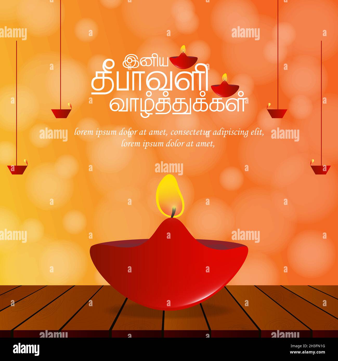 Happy Diwali festival with oil lamp, Diwali holiday celebration greeting  card background, Tamil character 
