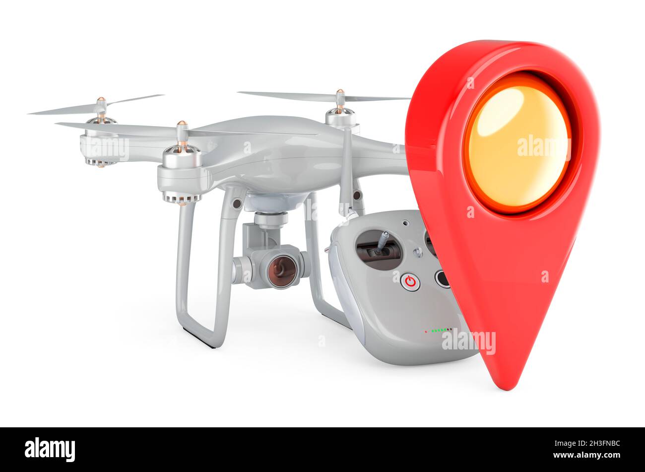 Drone with map pointer. 3D rendering isolated on white background Stock ...
