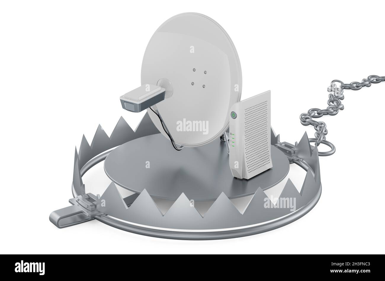 Bear trap with satellite dish, 3D rendering isolated on white ...