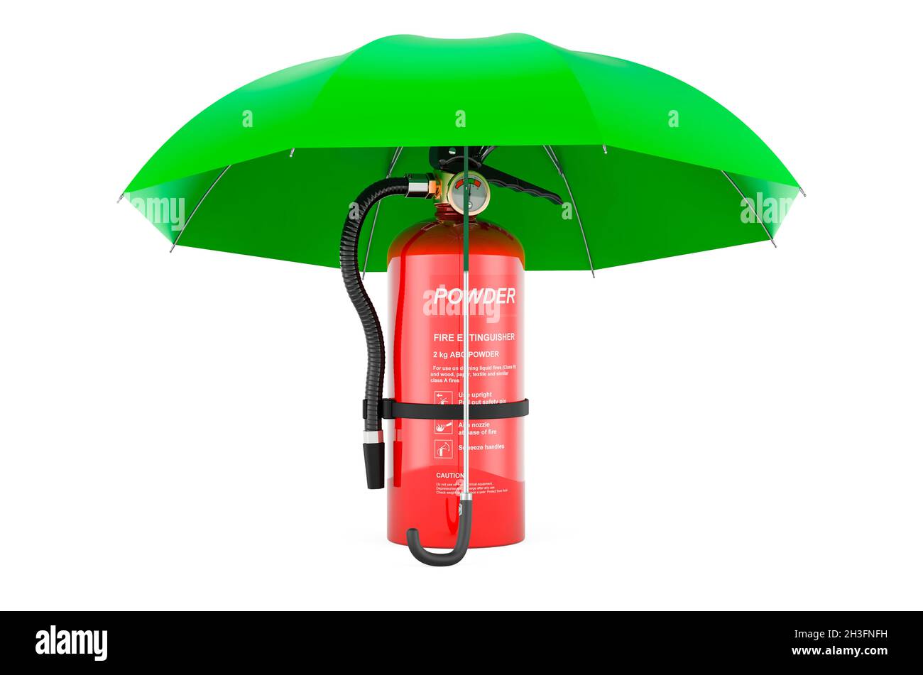 Fire extinguisher under umbrella, 3D rendering isolated on white ...
