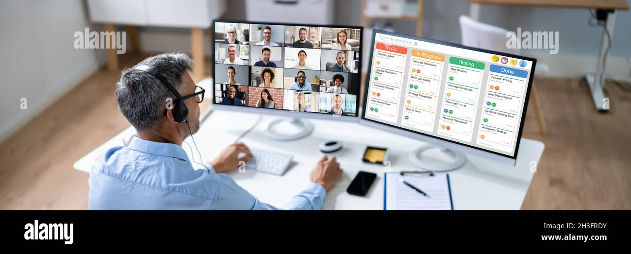 Online Remote Video Conference Webinar Scrum Meeting Call Stock Photo