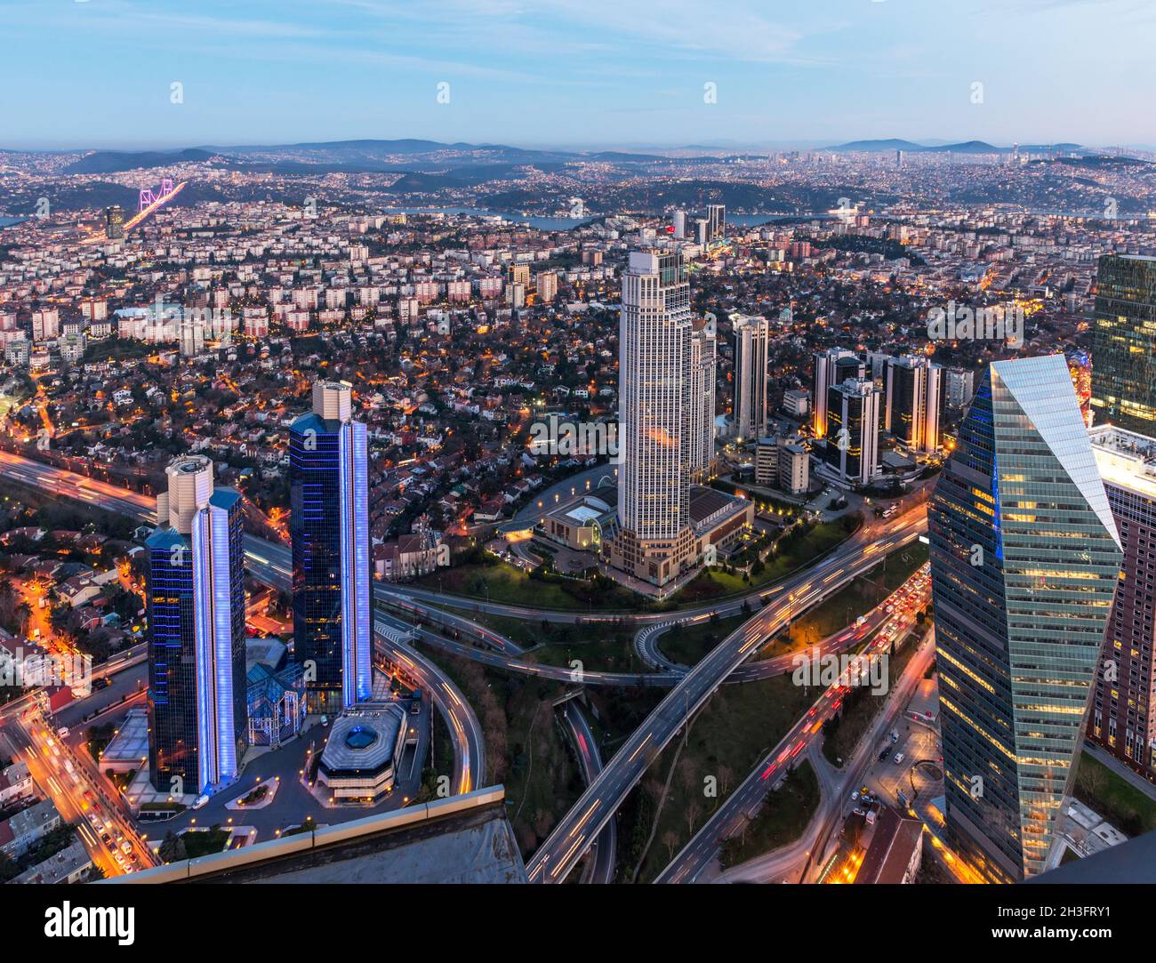 Istanbul, Turkey. Aerial view of the city downtown and skyscrapers