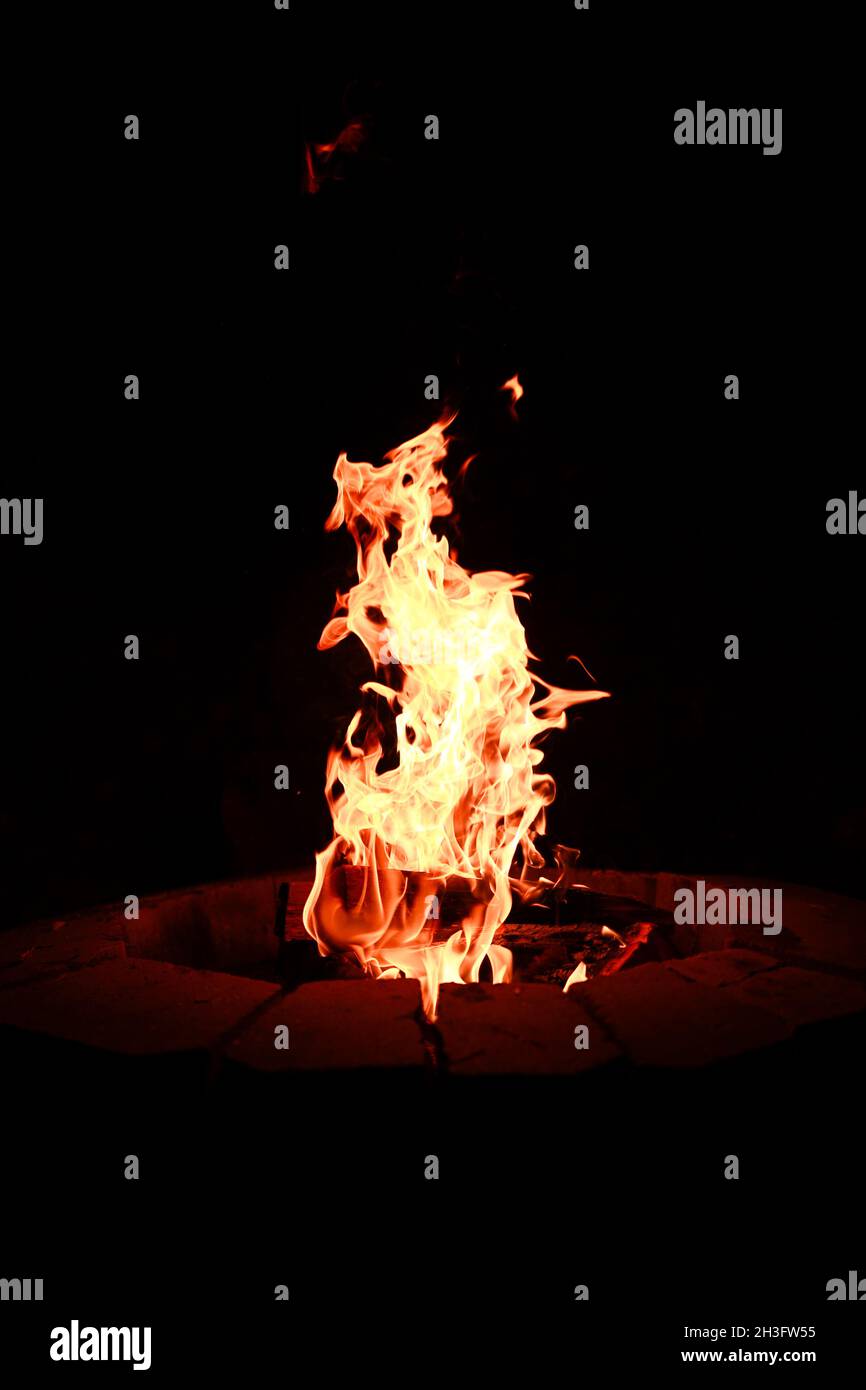 A nice view of a bonfire with black background Stock Photo