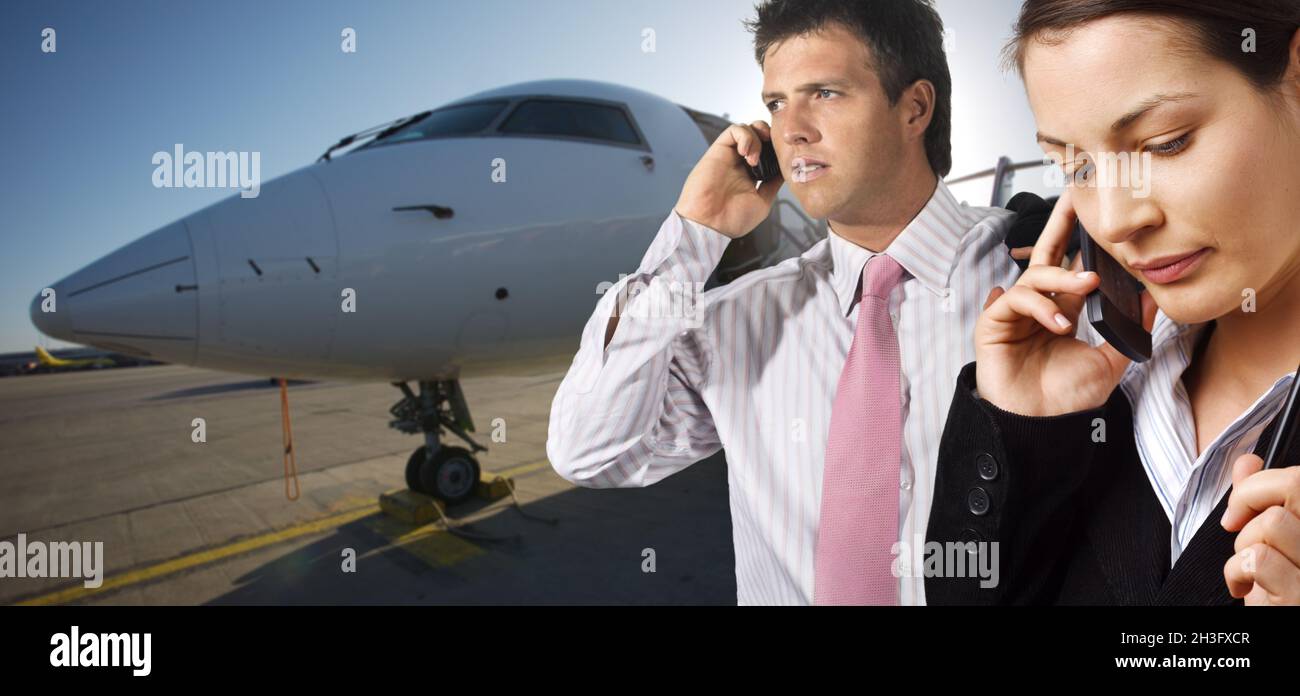 Businesspeople and corporate jet Stock Photo Alamy