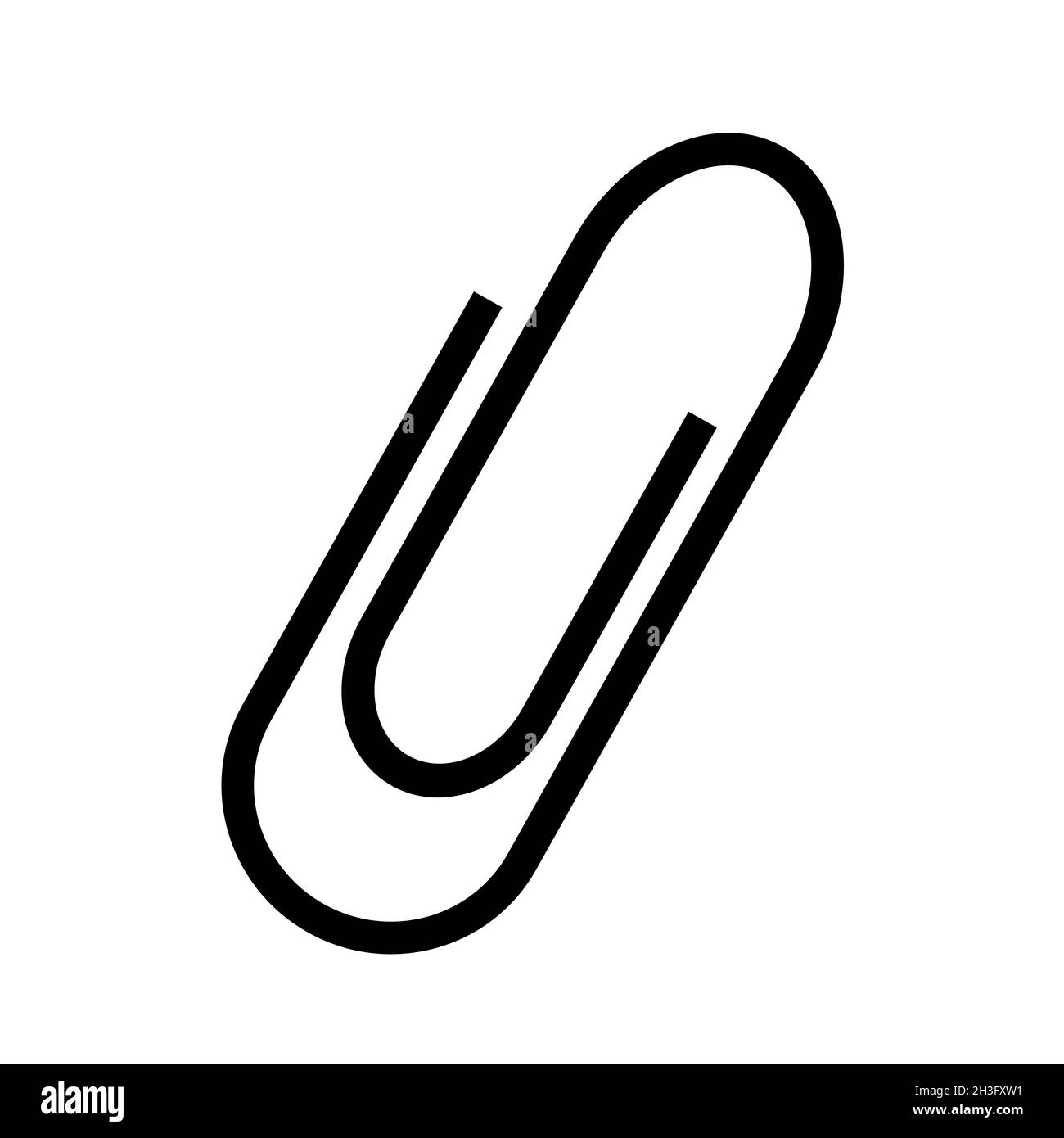 Black paper clip icon isolated on white background. Silhouette of paper