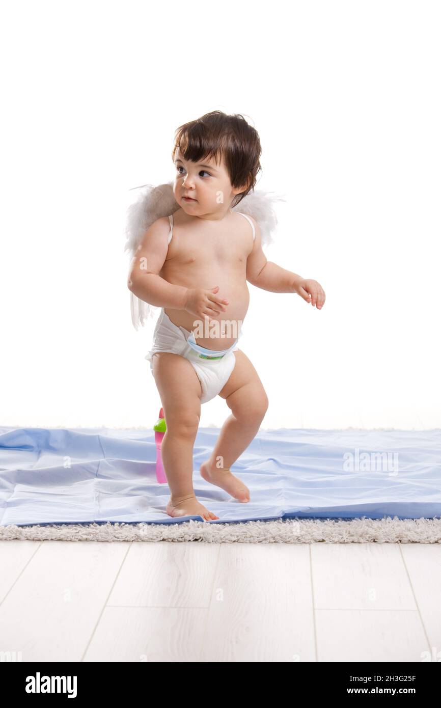 Baby girl with angel wings Stock Photo
