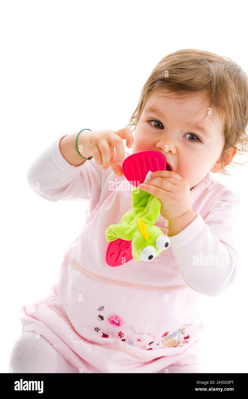 Happy baby teething Stock Photo Alamy