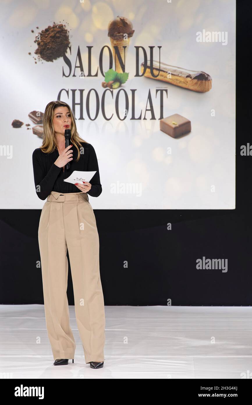 Paris, France. 27th Oct, 2021. Chloé Nabédian speaks during the Salon Du  Chocolat fashion show of chocolate dresses Stock Photo - Alamy