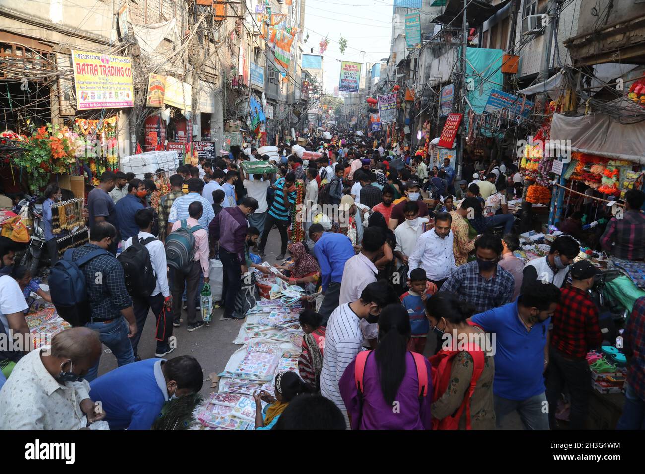 People gathered for shopping at crowded wholesale market Sadar Bazar