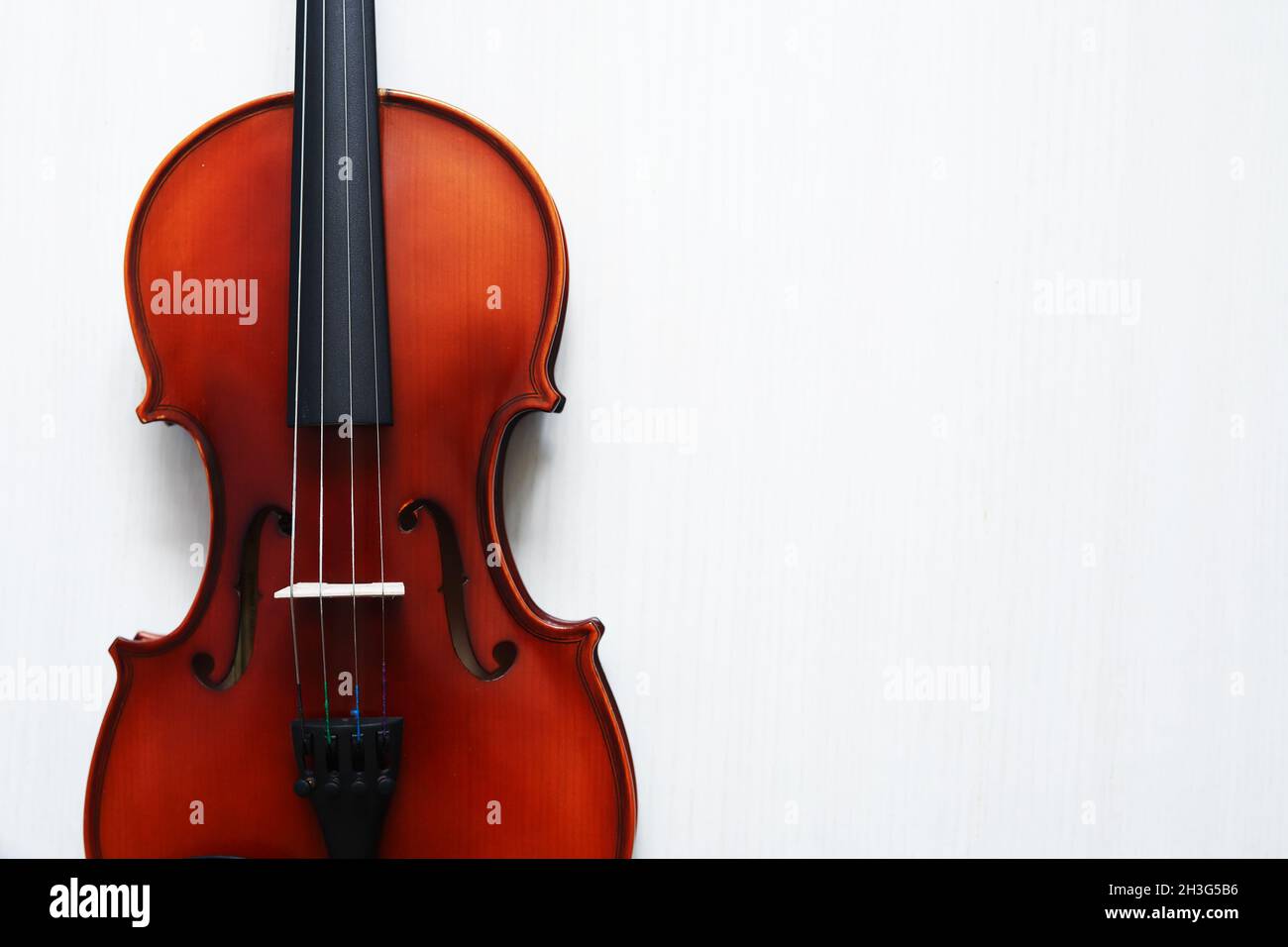 Nice violin on white wooden background with free space Stock Photo