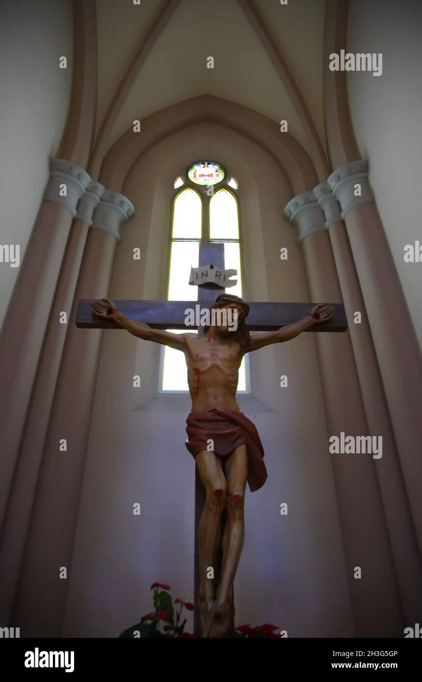 Castelpetroso - Molise - Basilica Minore dell'Addolorata Sanctuary - The precious crucifix representing the suffering of Christ Stock Photo