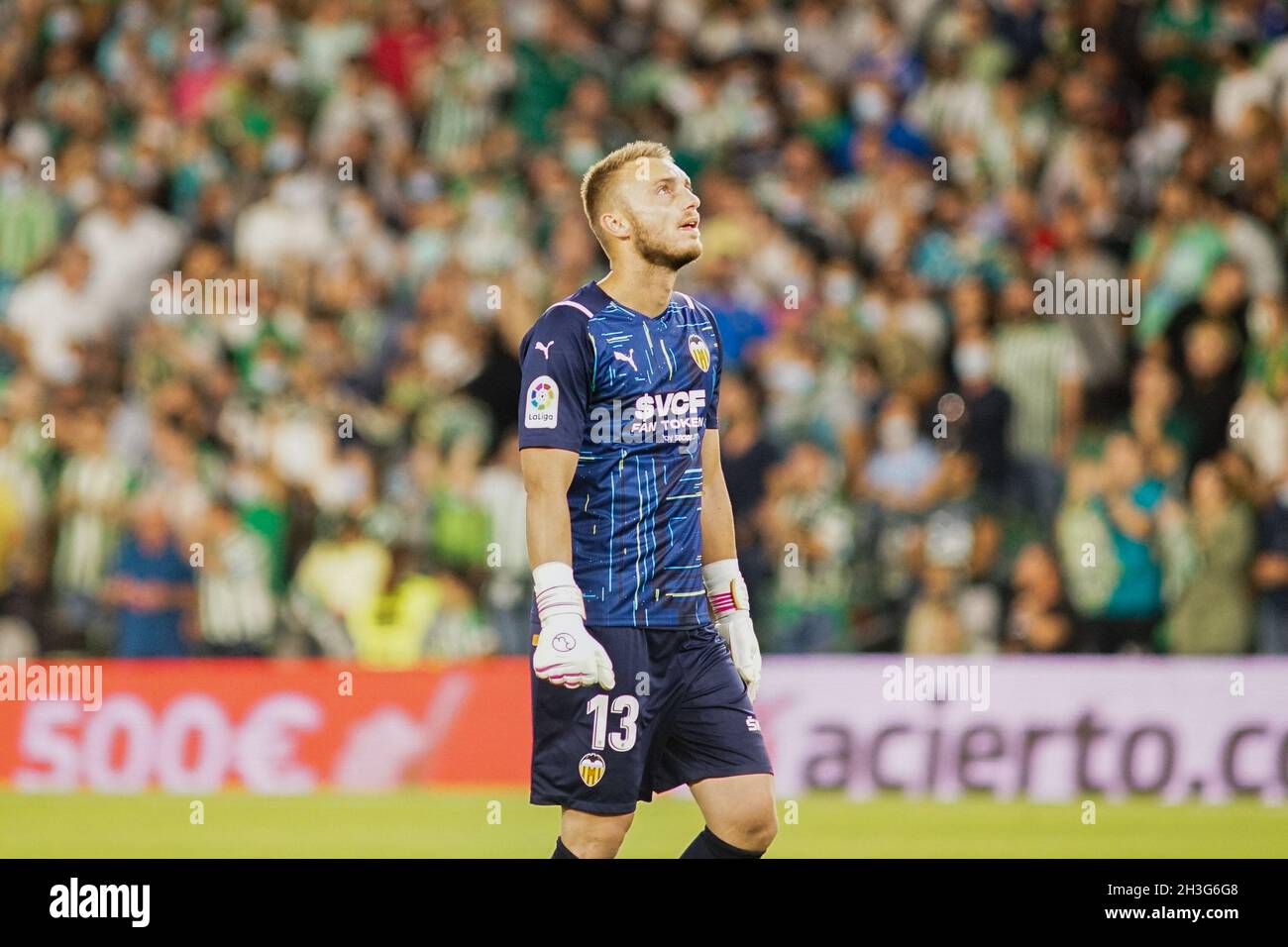Seville, Spain. 27th Oct, 2021. Jasper Cillessen in action during the La Liga Santander match between Real Betis and Valencia CF at Benito Villamarin Stadium. (Final Score: Real Betis 4:1 Valencia CF). (Photo by Francis Gonzalez/SOPA Images/Sipa USA) Credit: Sipa USA/Alamy Live News Stock Photo