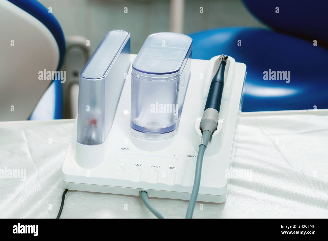 Ultrasonic scaler in the dental office. Dentistry Concept Stock Photo