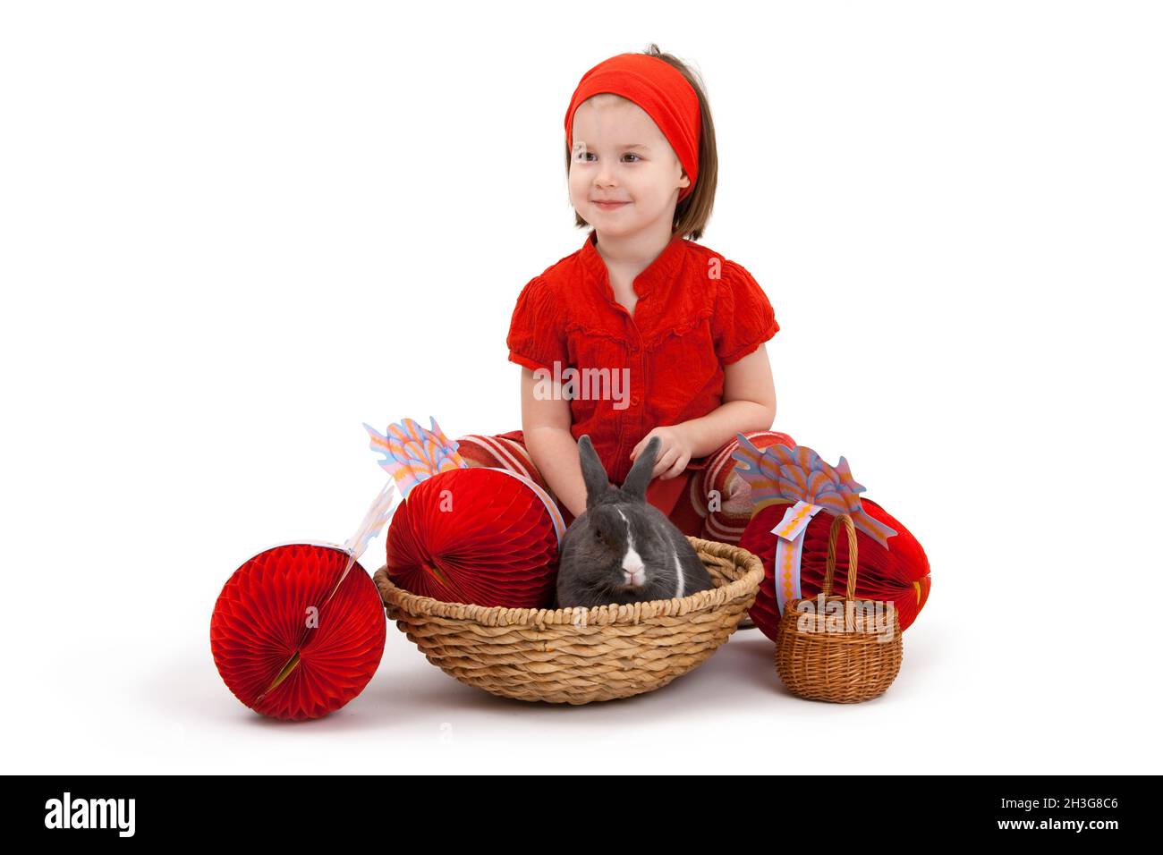 Little girl with Easter bunny Stock Photo