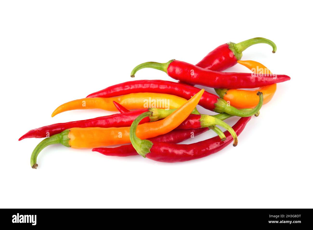 Red and yellow chili peppers isolated on white background Stock Photo ...