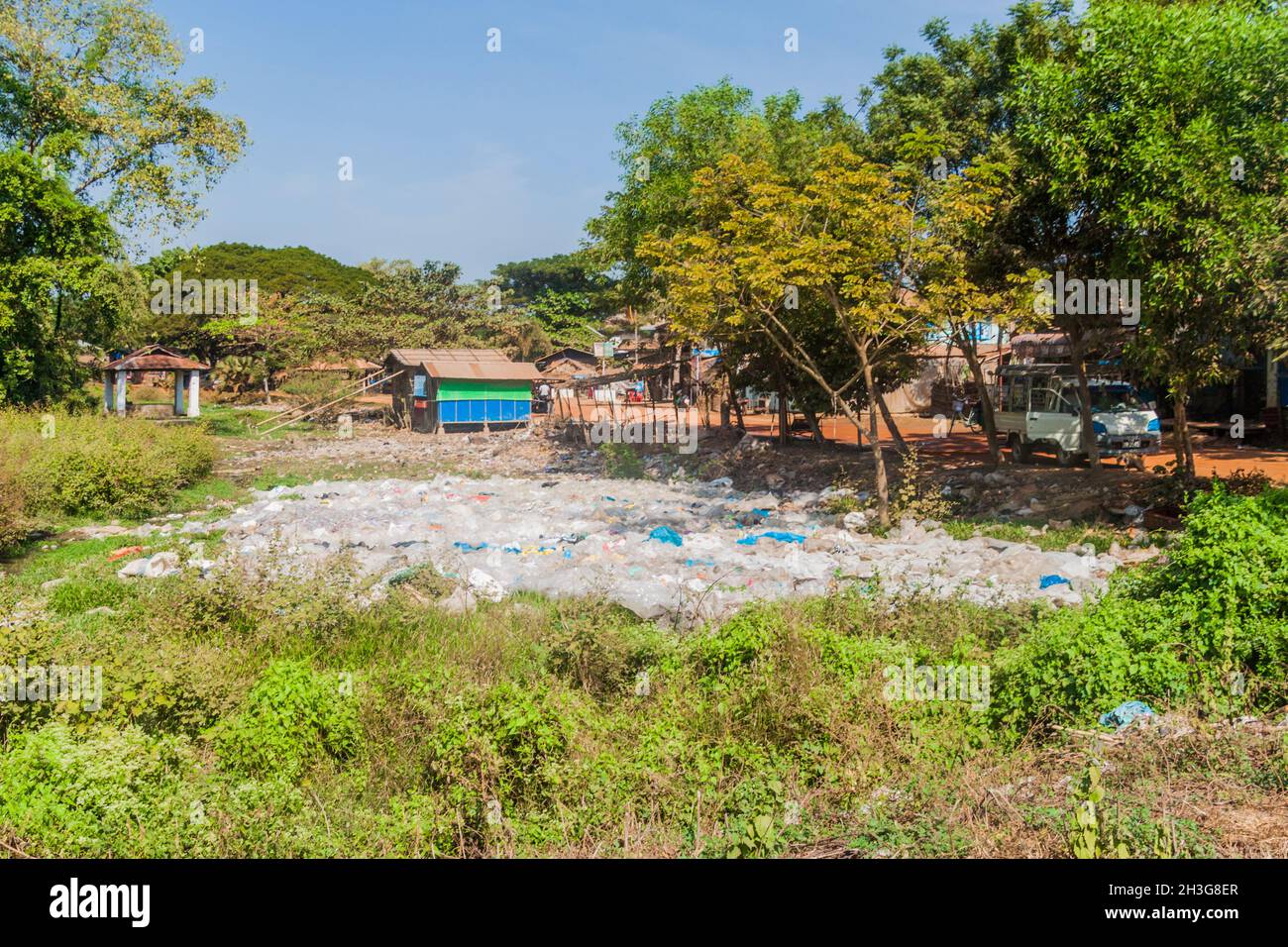 Plastic waste dump in Bago town, Myanmar Stock Photo