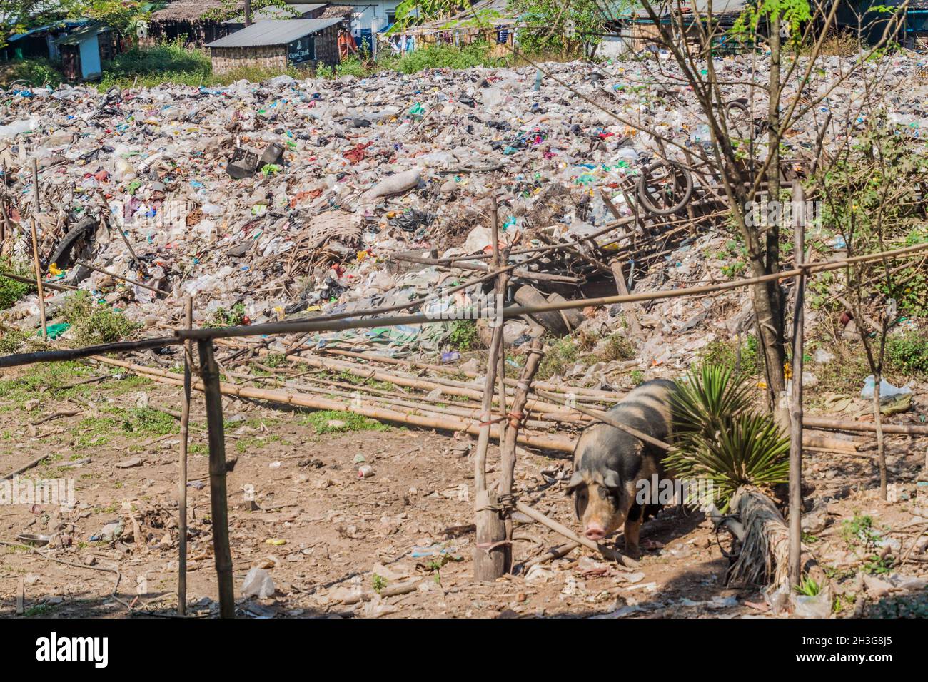 Rubbish dump in Bago town, Myanmar Stock Photo