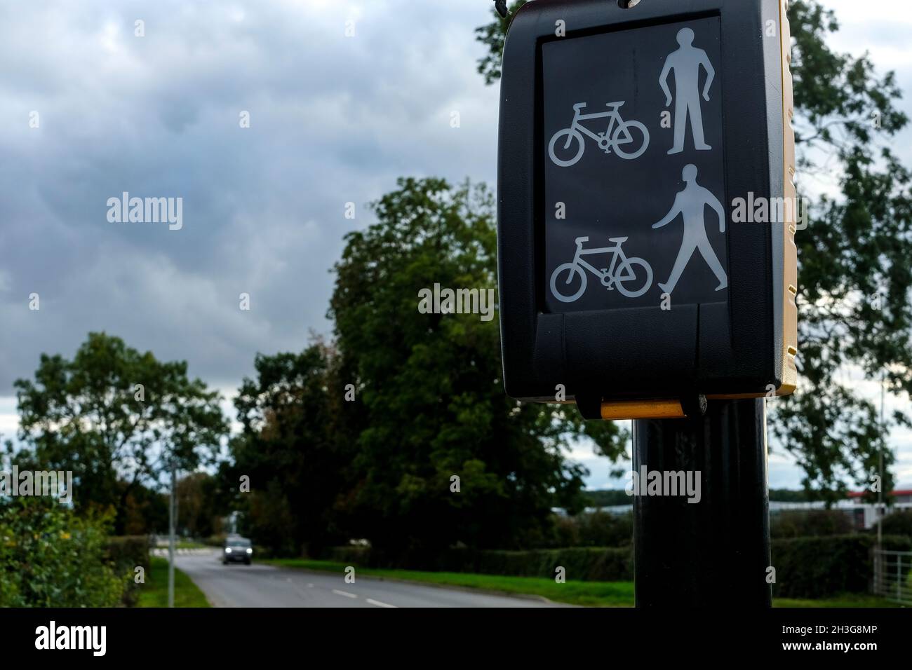 Pedestrian crossing signals outside Silverstone Circuit, Northamptonshire, UK Stock Photo