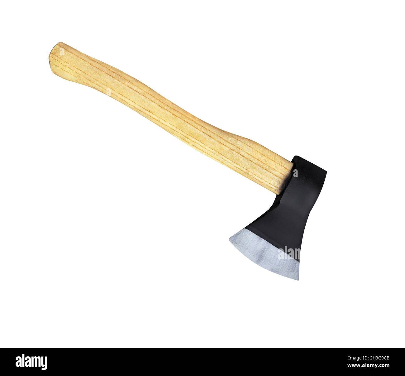 Hatchet or Axe with wooden handle isolated on white background Stock Photo