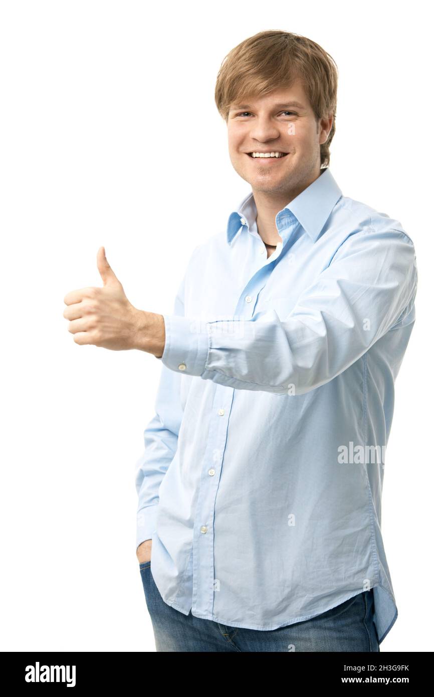 Casual young man showing OK sign Stock Photo - Alamy