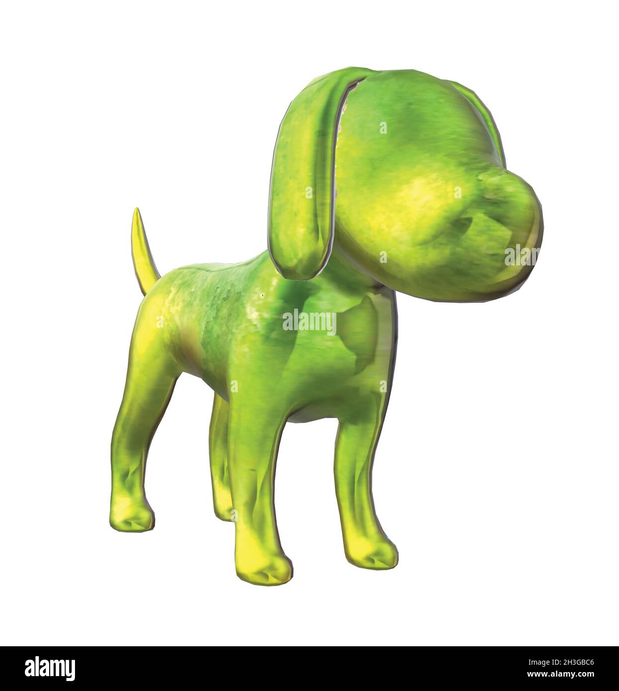 Shiny Glossy Green and Yellow Colored Dog Puppy Statue Stock Vector