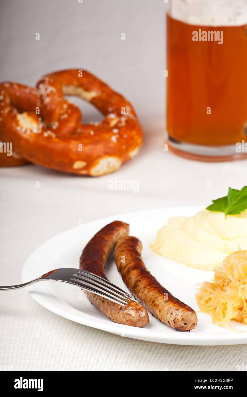 Bratwurst, mustard and sauerkraut Stock Photo Alamy
