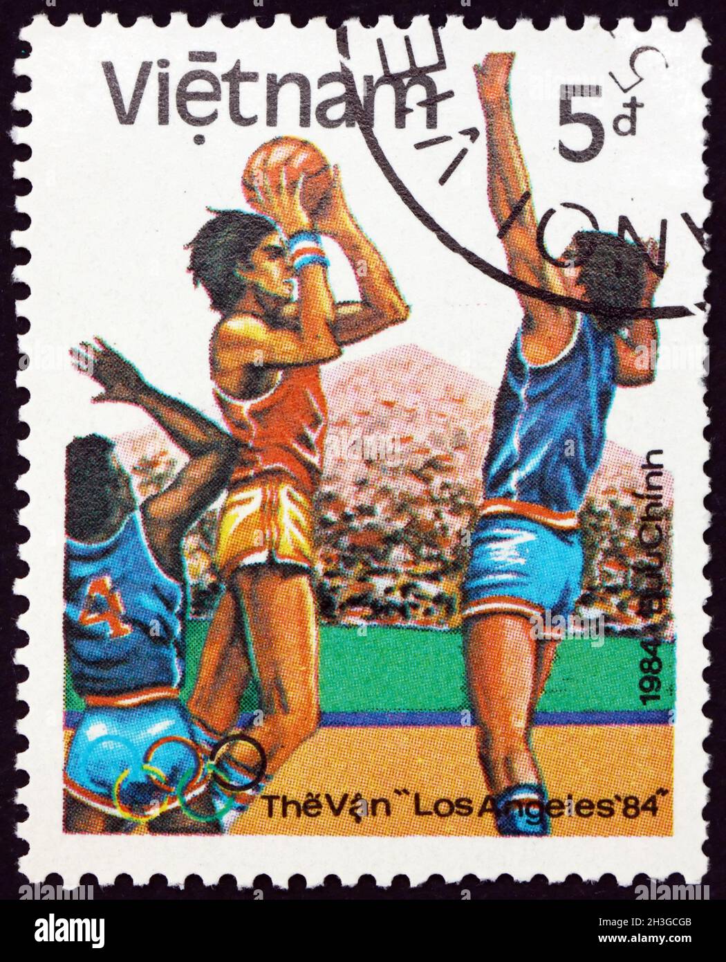 VIETNAM - CIRCA 1984: a stamp printed in Vietnam shows Basketball, Summer Olympic Games 1984, Los Angeles, circa 1984 Stock Photo