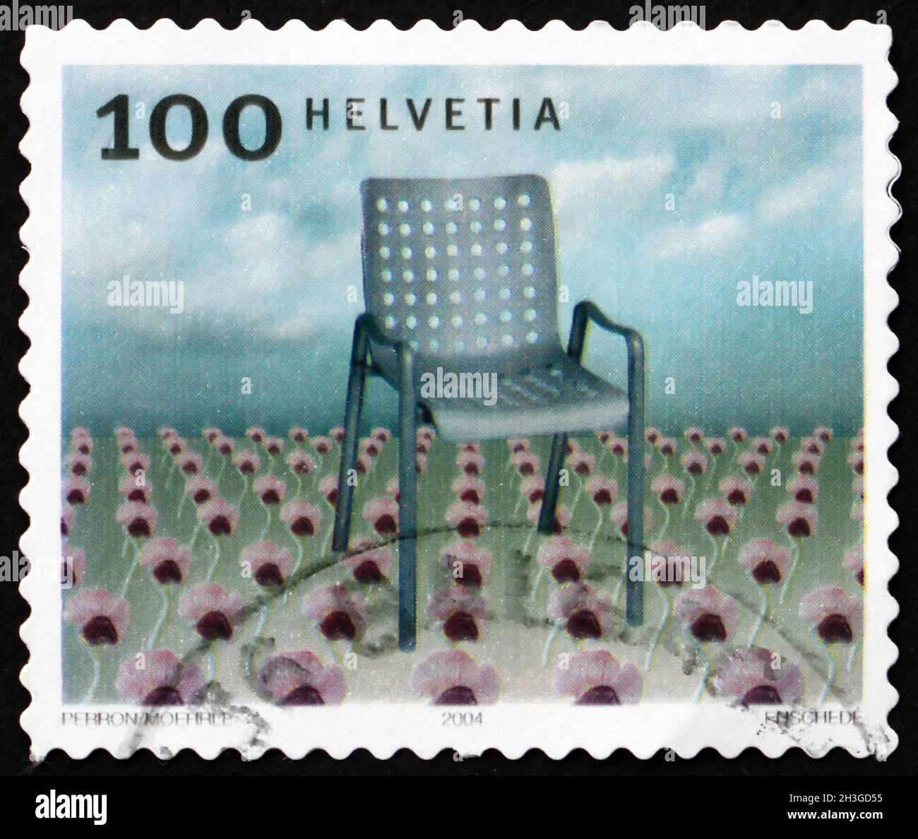 SWITZERLAND - CIRCA 2003: a stamp printed in Switzerland shows Landi chair  (aluminium chair), from 1938, designed by Hans Coray, circa 2003 Stock  Photo - Alamy