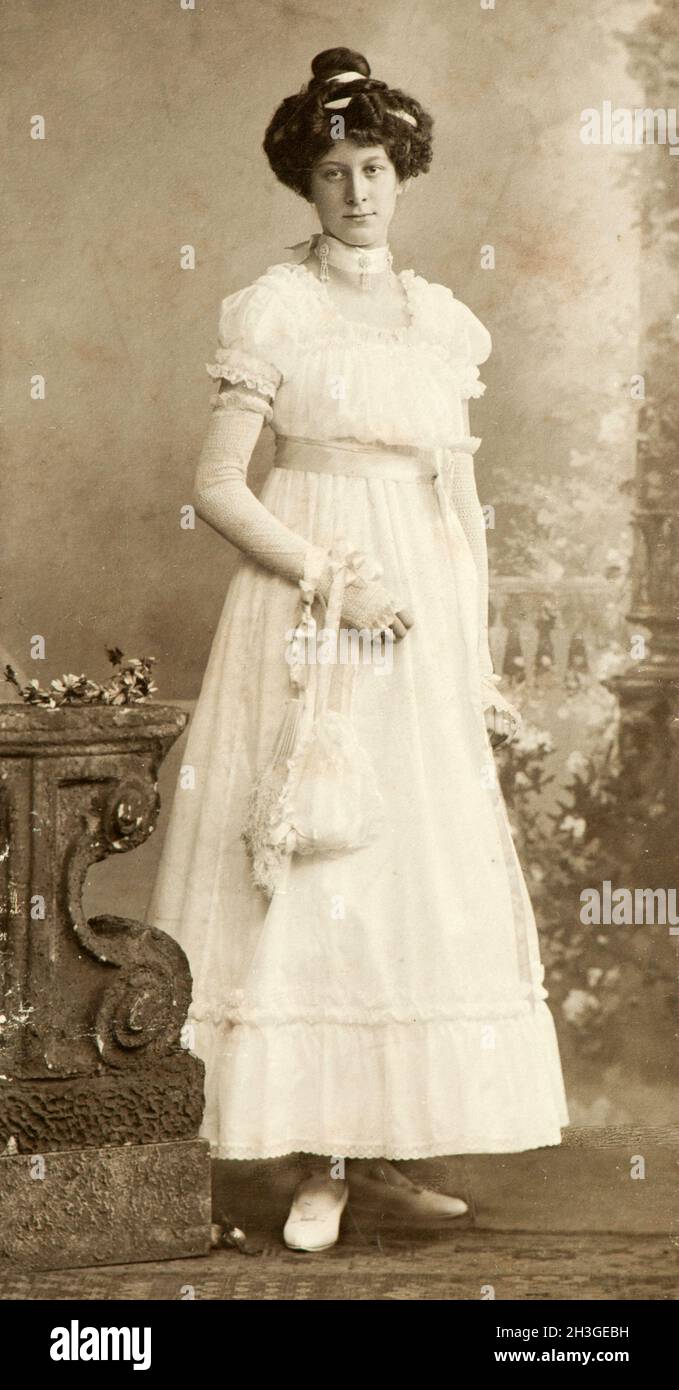 Young german woman photographed in early XXth century (author of the picture is G. Ferner) Stock Photo