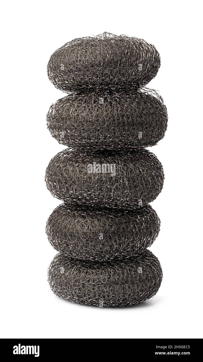 Metal sponge for washing dishes on a white background Stock Photo Alamy