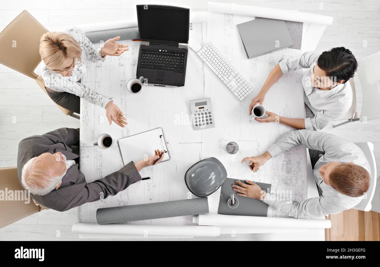 Team meeting from overhead view Stock Photo Alamy