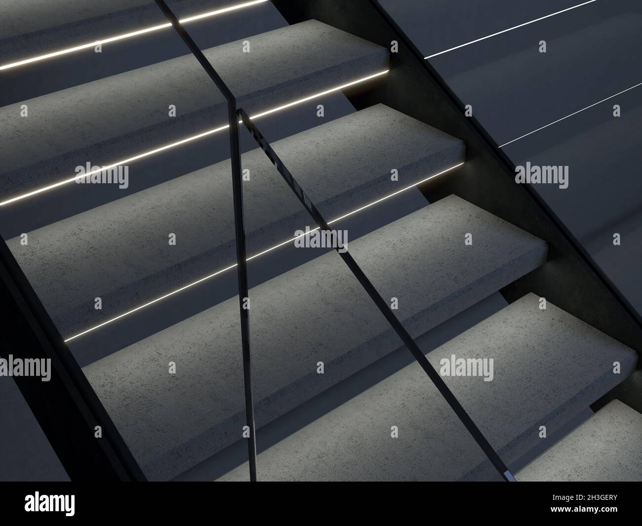 3d Rendering of metal and concrete stairs with strip-led lighting embedded  in every step Stock Photo - Alamy