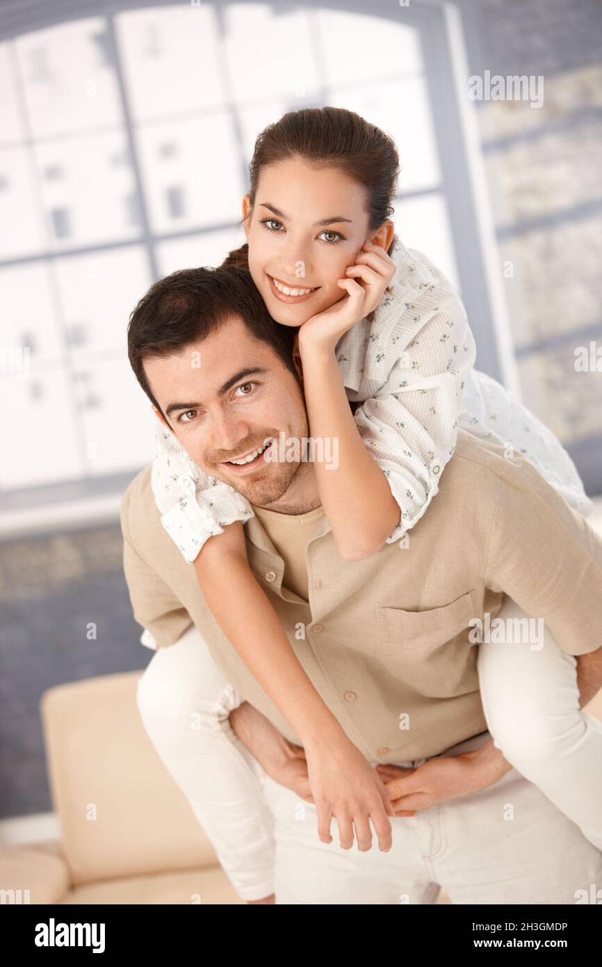 Happy young couple having fun at home Stock Photo