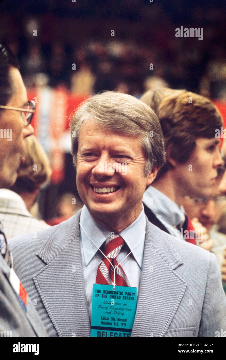 Georgia Governor Jimmy Carter attending the Democratic Party of the United States Conference on Party Organization and Policy, Kansas City, Missouri, USA, Bernard Gotfryd, December 6-8, 1974 Stock Photo