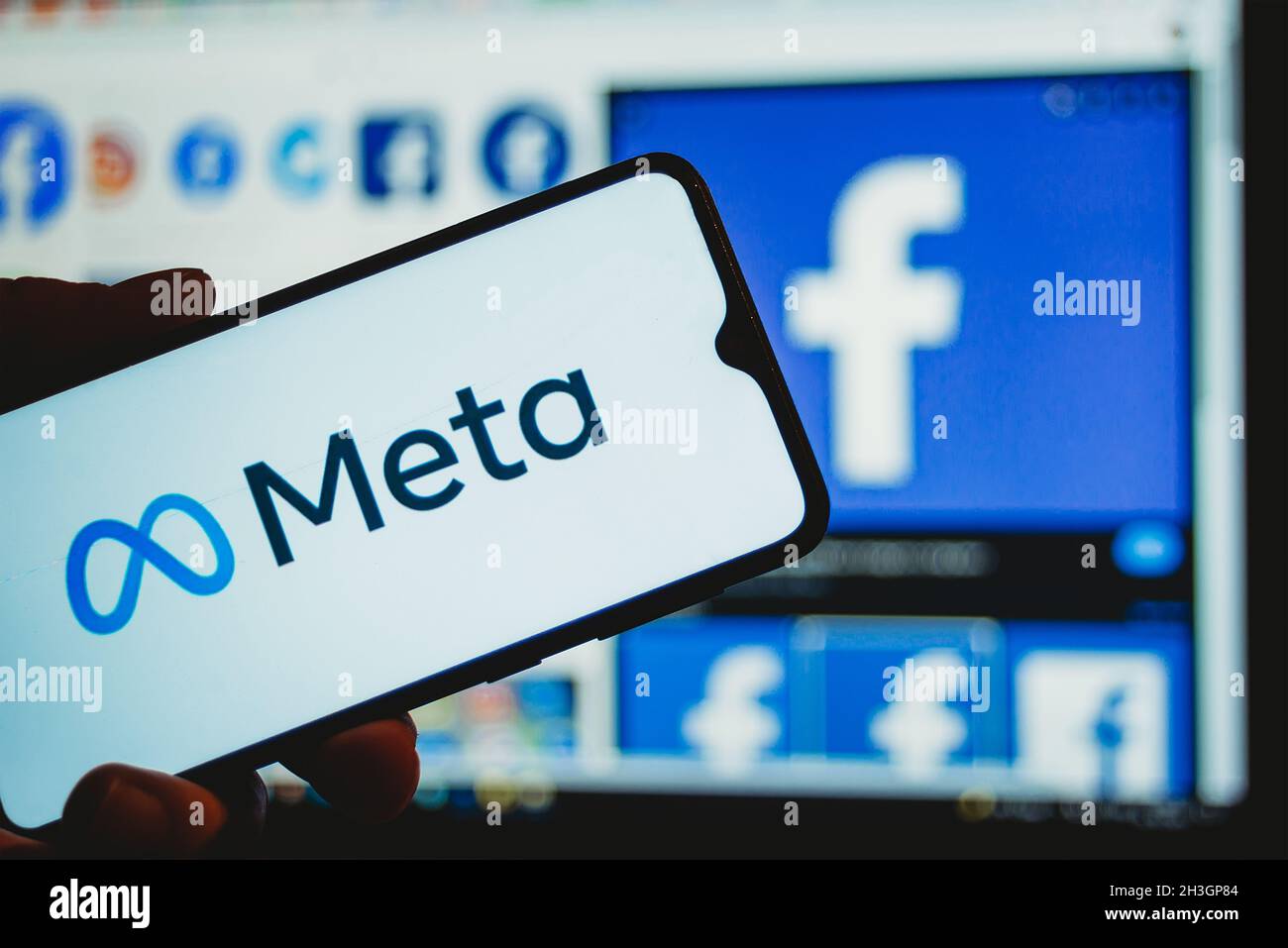 Sarajevo, Bosnia and Herzegovina - 10.29.2021: Facebook rebranding to new name and logo Meta on mobile phone Stock Photo