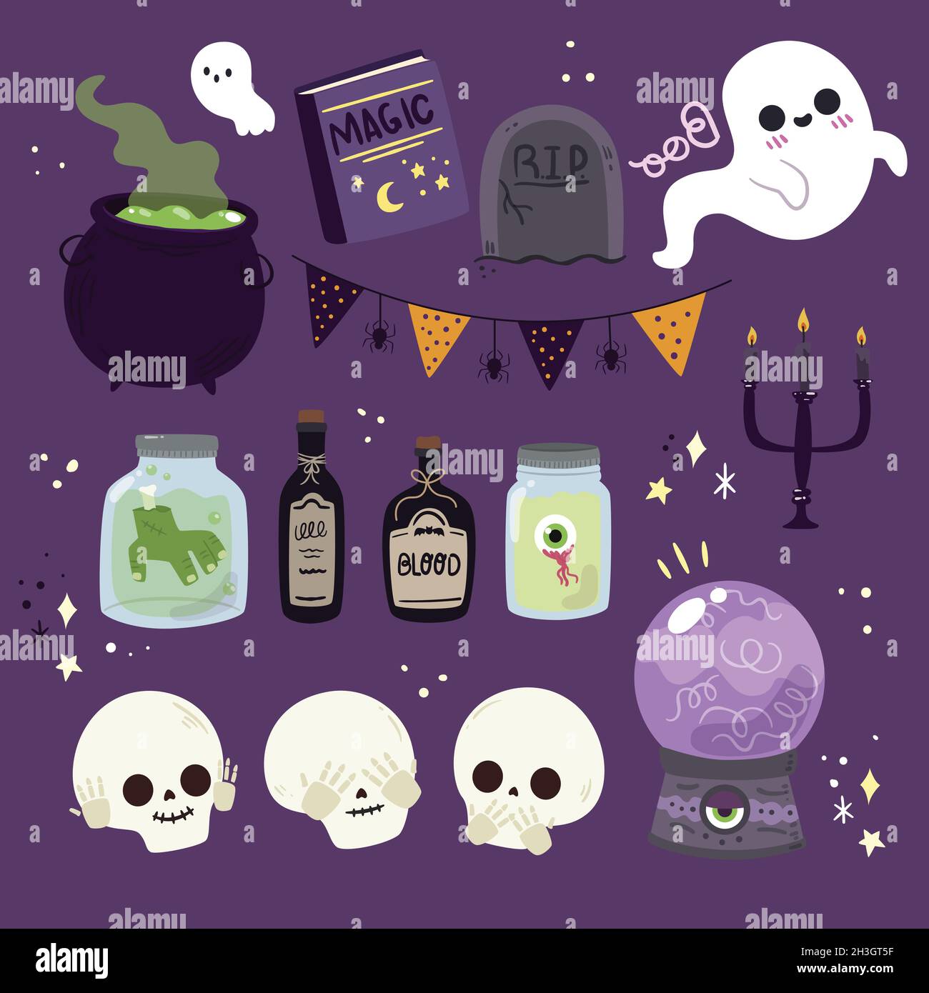 flat halloween element collection design vector illustration Stock ...