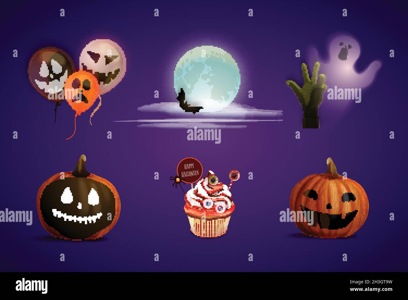 realistic halloween element collection design vector illustration Stock ...