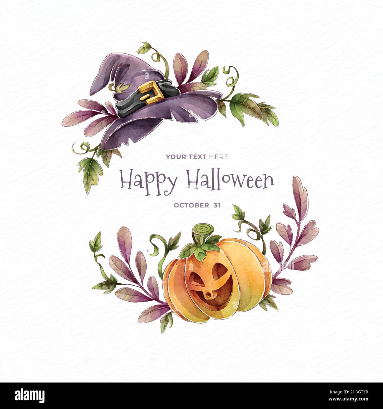 happy halloween pumpkin witch hat design vector illustration Stock ...