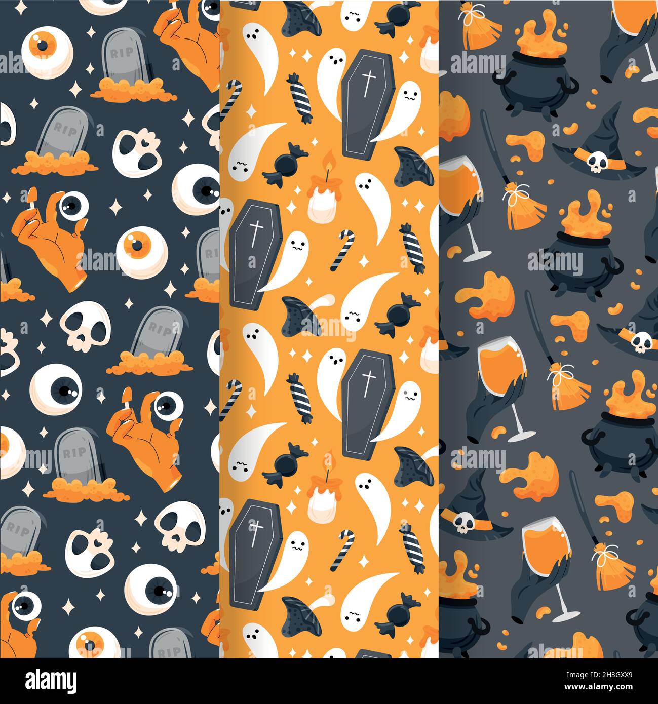 hand drawn flat halloween patterns collection Stock Vector