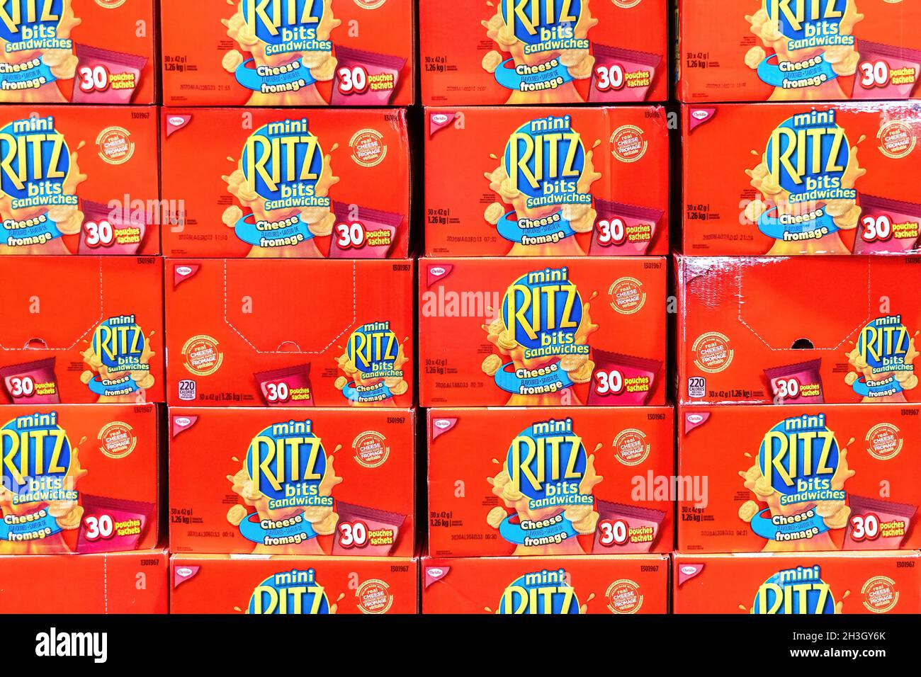 Toronto, Ontario, Canada-October 20, 2019: Boxes of Ritz on display in a  retail store. The product has a good demand in most Canadian stores. Stock Photo