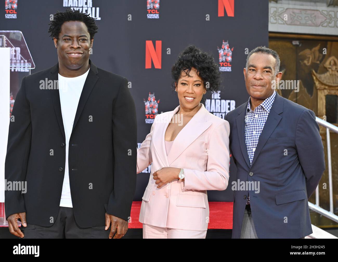 Los Angeles, USA. 28th Oct, 2021. LOS ANGELES, USA. October 28, 2021: Jeymes Samuel, Regina King & James Lassiter at the hand & footprint ceremony honoring actress Regina King, at the TCL Chinese Theatre, Hollywood. Picture Credit: Paul Smith/Alamy Live News Stock Photo