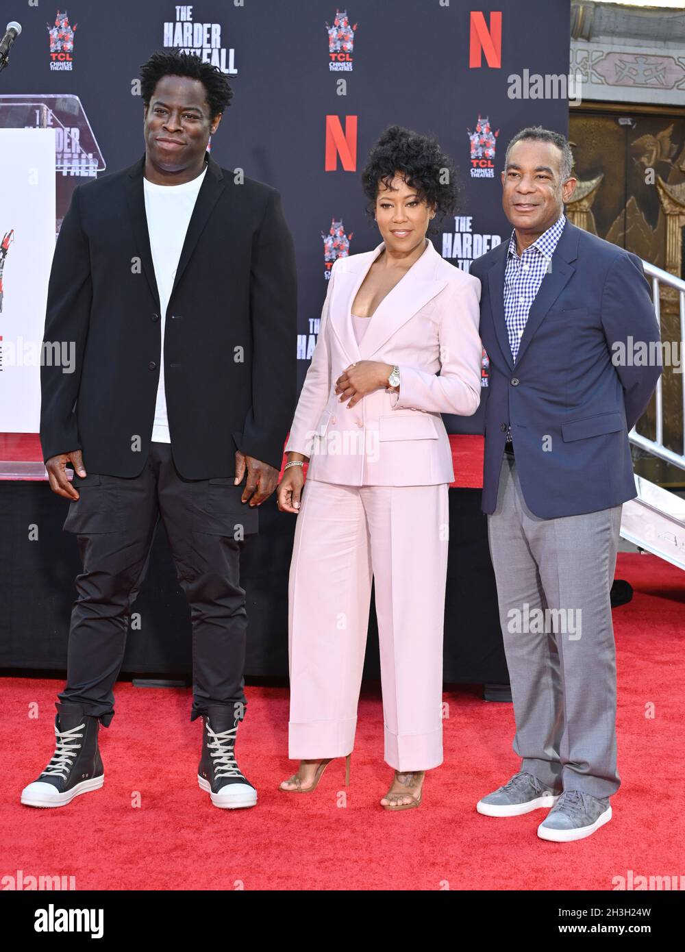 Los Angeles, USA. 28th Oct, 2021. LOS ANGELES, USA. October 28, 2021: Jeymes Samuel, Regina King & James Lassiter at the hand & footprint ceremony honoring actress Regina King, at the TCL Chinese Theatre, Hollywood. Picture Credit: Paul Smith/Alamy Live News Stock Photo