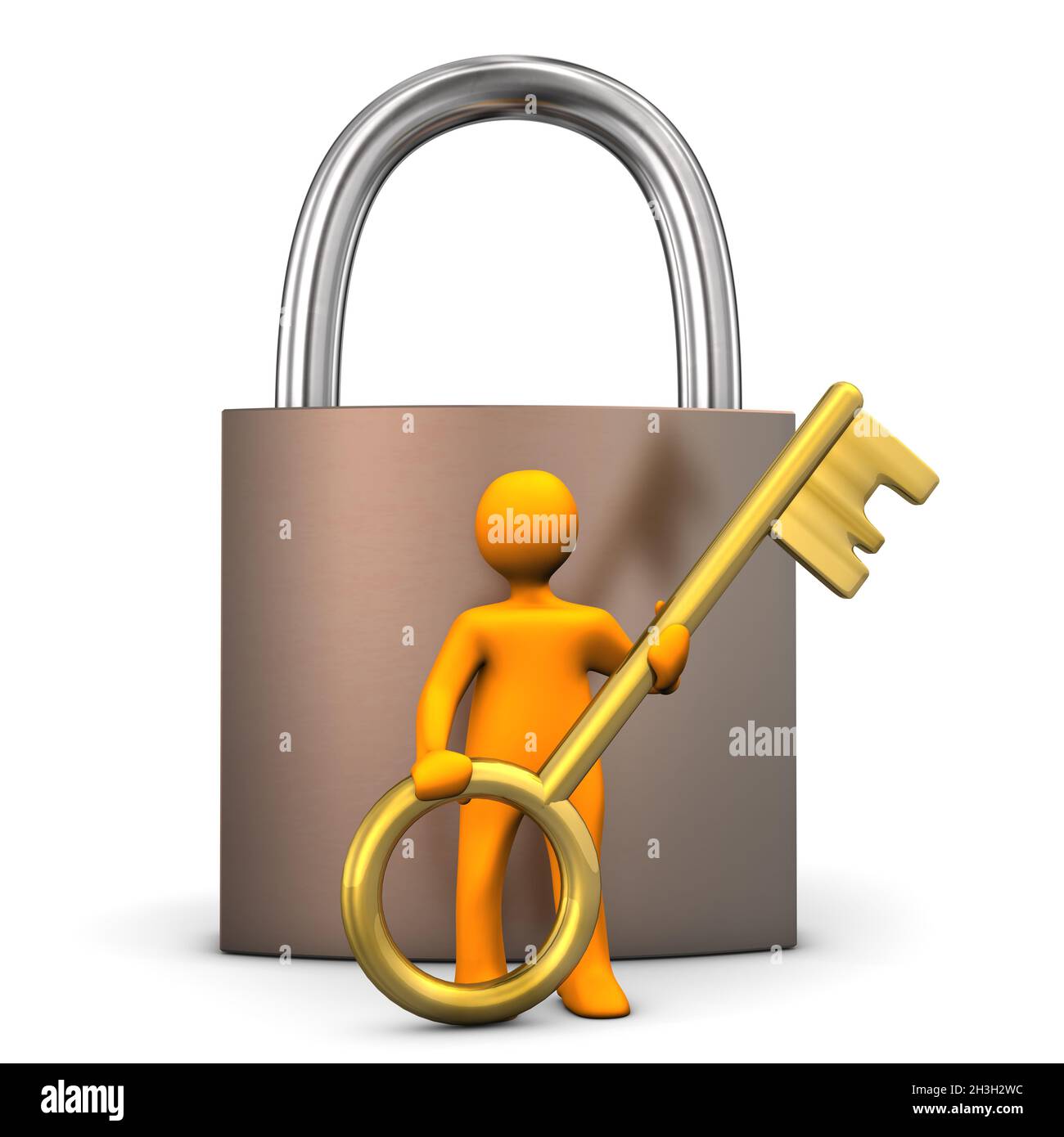 3d People - Man, Person Open A Lock With A Key. Stock Photo